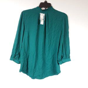 Worthington Petite Beautiful Green Sheer Blouse 1/2 Slv High Neck Sz PXL NWT